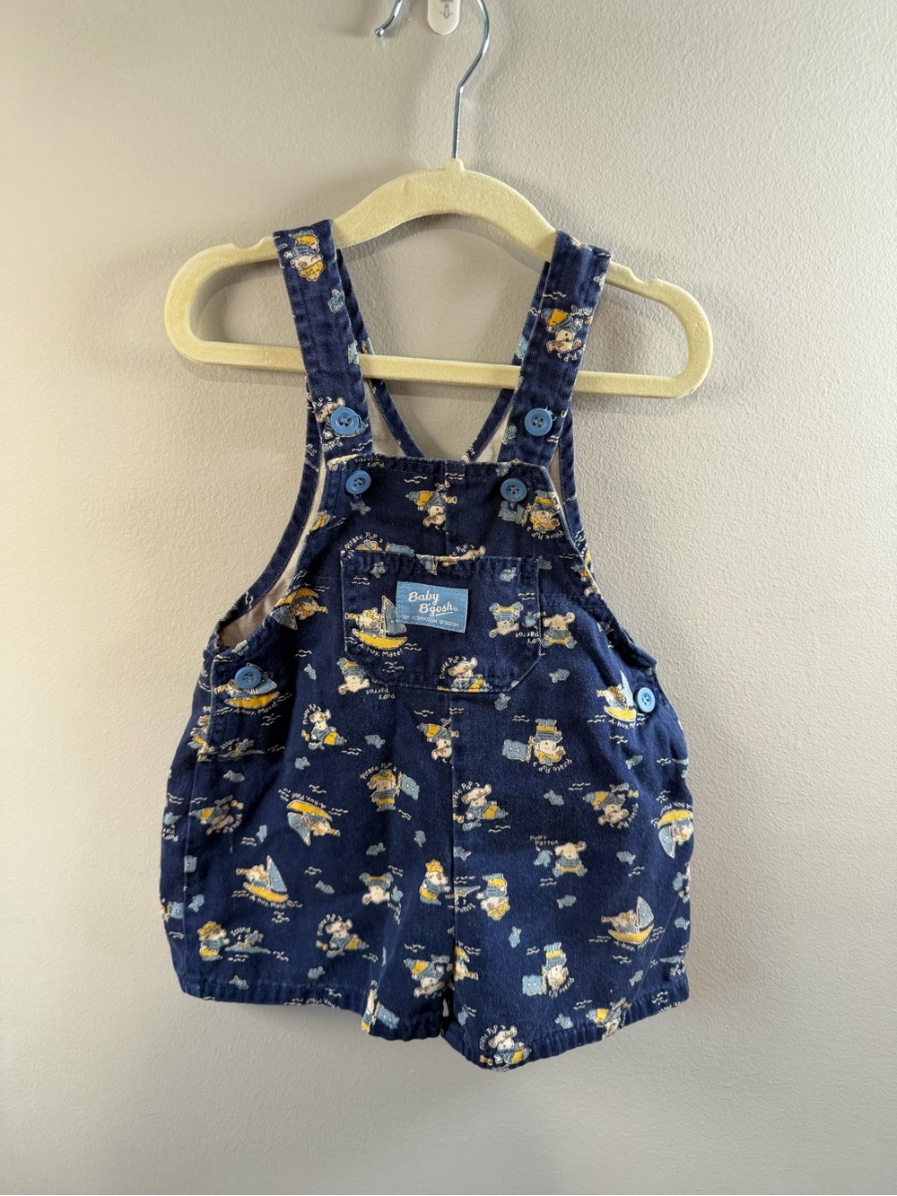 Vintage OshKosh B'gosh Pirat Pup Sea Overall Shorts Shortalls USA Vestbak 24M
